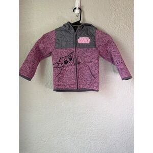 Kids Star Wars Grogu The Child Fleece Lined Hoodie Jacket Zip Up Pink Gray 4T
